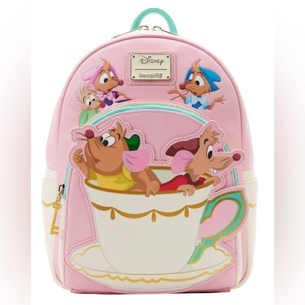Disney Loungefly Cinderella Pink Gus and Jaq Mice Teacup Mini Backpack NWT